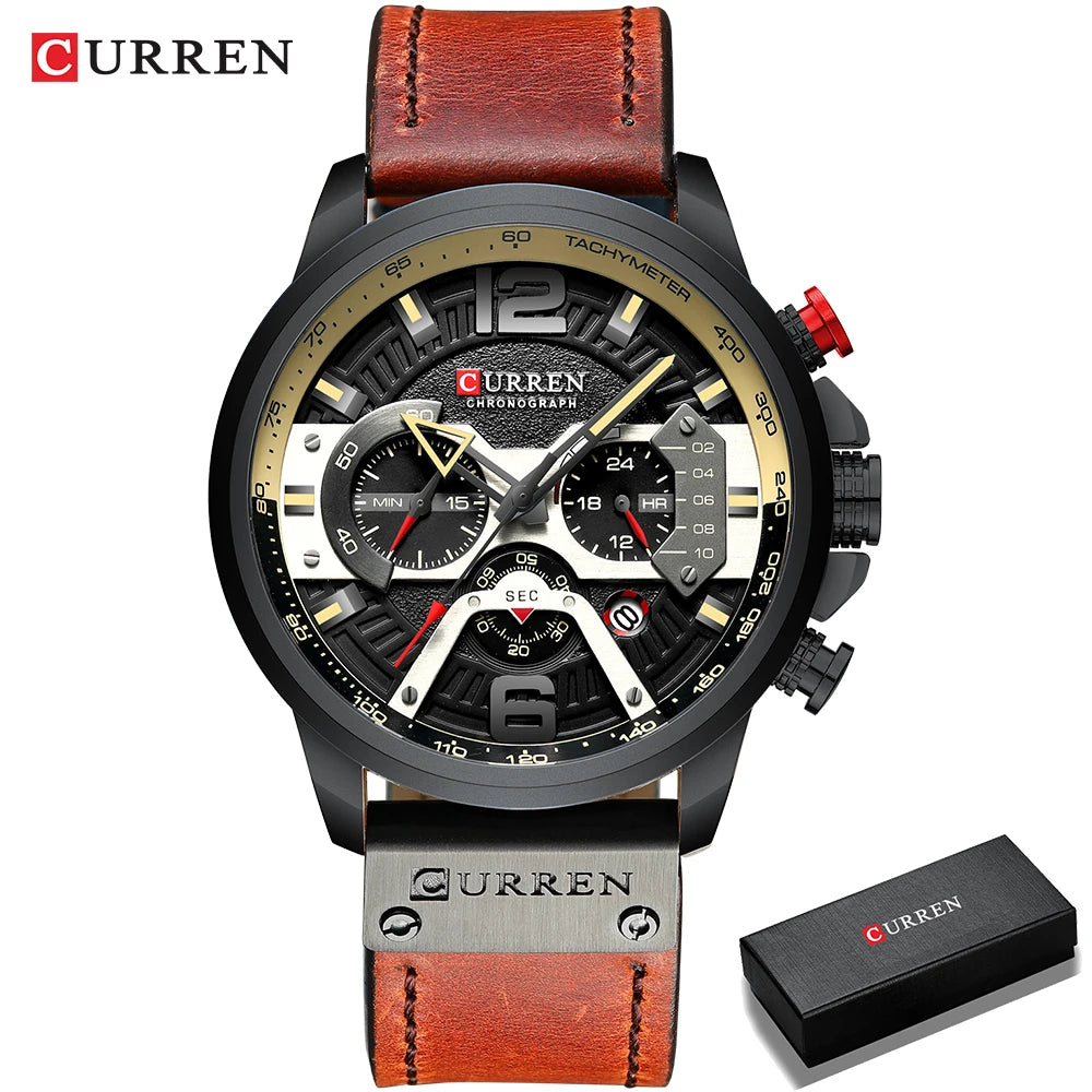 CURREN Men's Casual Sport Watch - Luxury Military Leather Chronograph Wristwatch