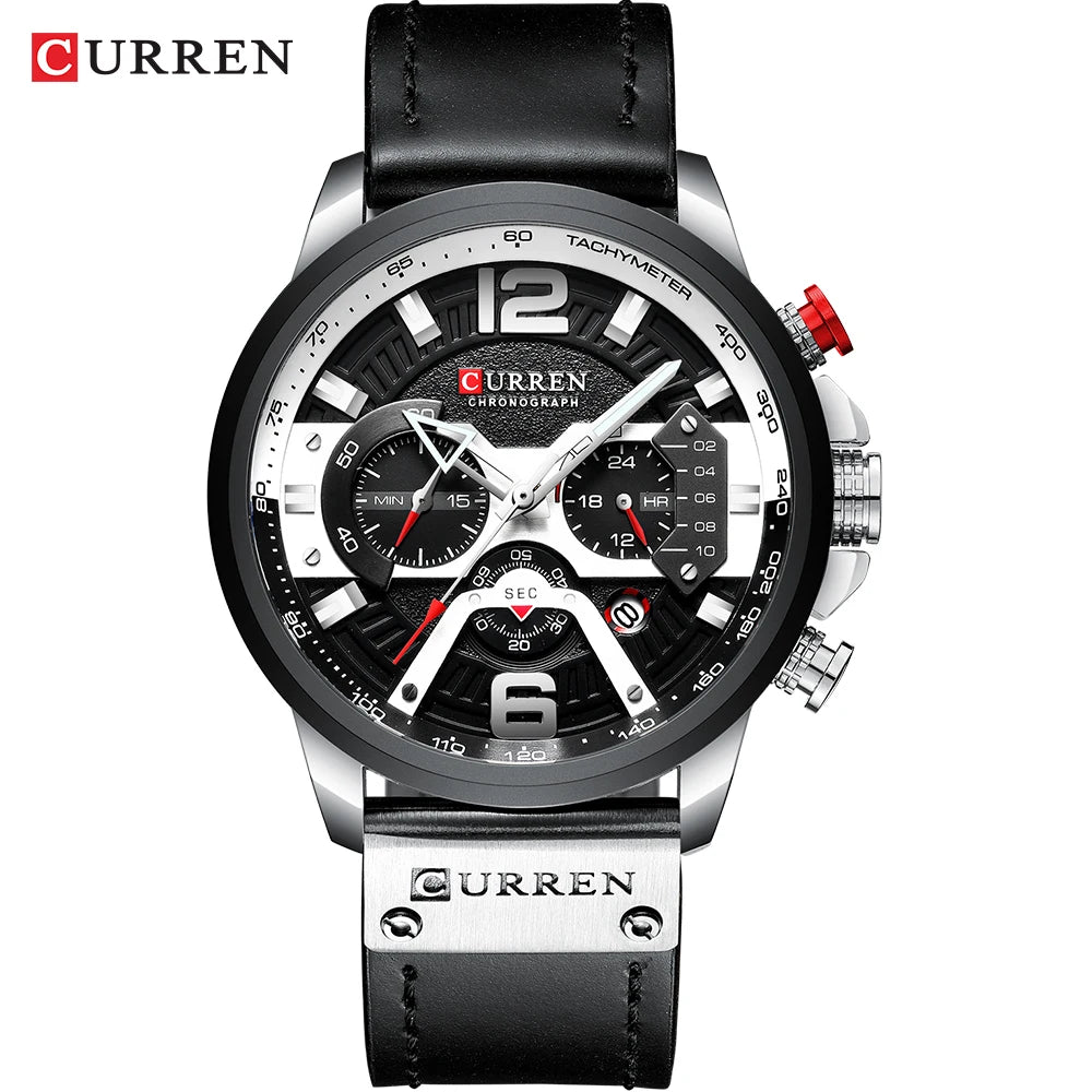 CURREN Men's Casual Sport Watch - Luxury Military Leather Chronograph Wristwatch