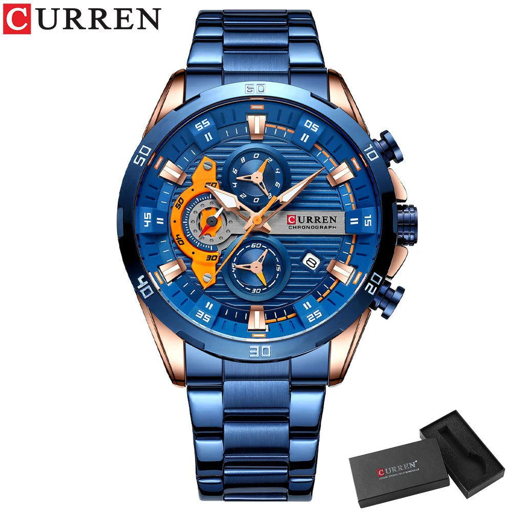 CURREN Men's Stainless Steel Watch - Creative Fashion Chronograph with Luminous Dial