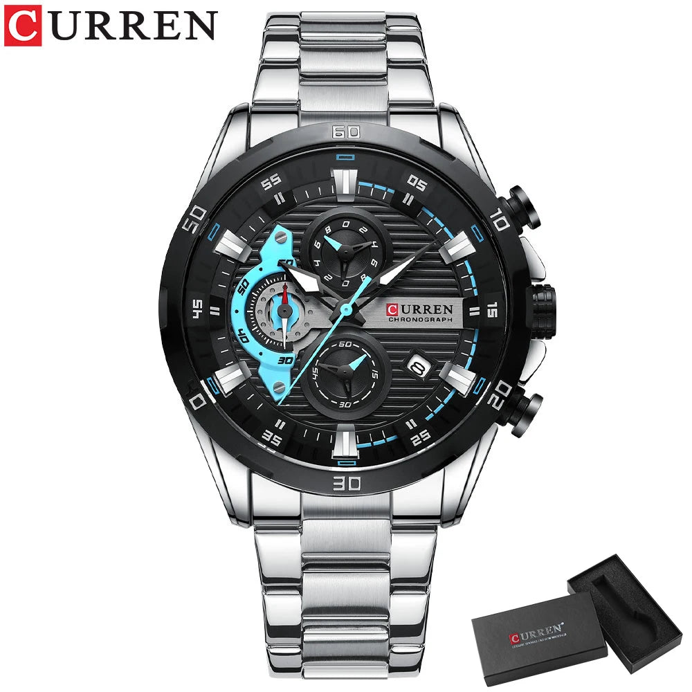 CURREN Men's Stainless Steel Watch - Creative Fashion Chronograph with Luminous Dial