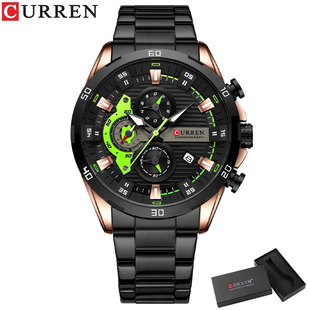 CURREN Men's Stainless Steel Watch - Creative Fashion Chronograph with Luminous Dial