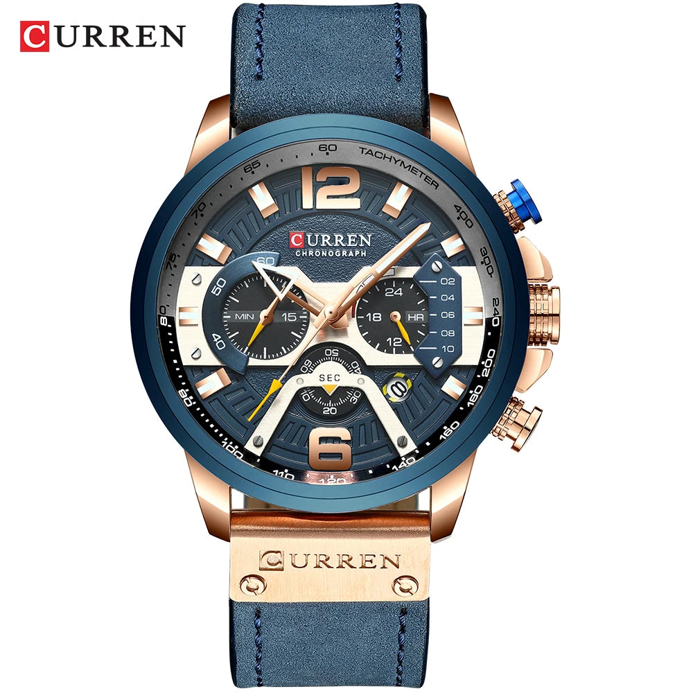 CURREN Men's Casual Sport Watch - Luxury Military Leather Chronograph Wristwatch