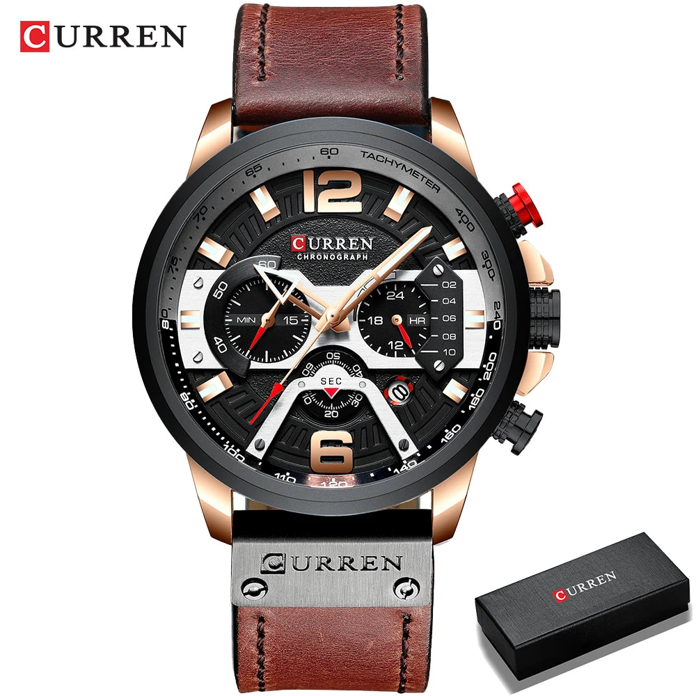 CURREN Men's Casual Sport Watch - Luxury Military Leather Chronograph Wristwatch