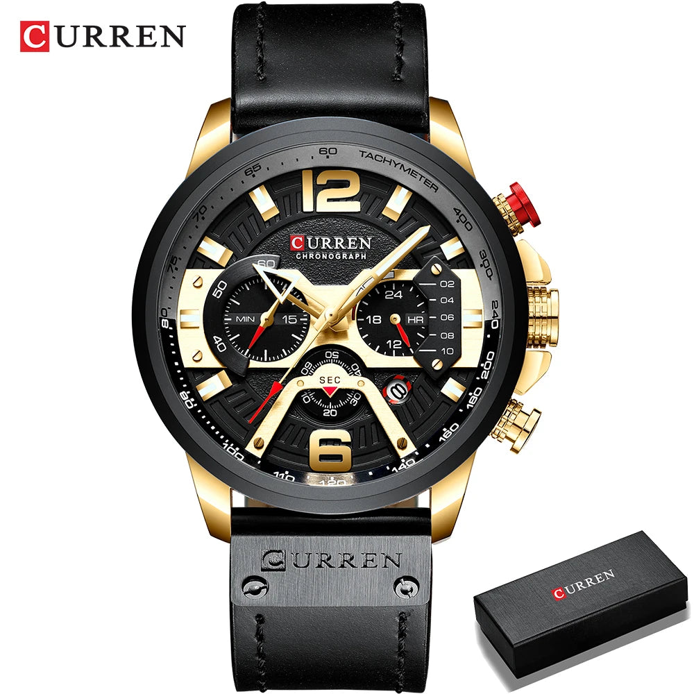 CURREN Men's Casual Sport Watch - Luxury Military Leather Chronograph Wristwatch