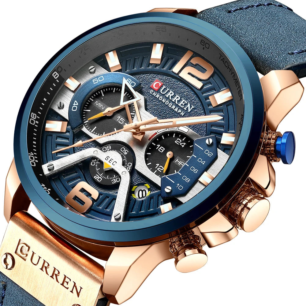 CURREN Men's Casual Sport Watch - Luxury Military Leather Chronograph Wristwatch