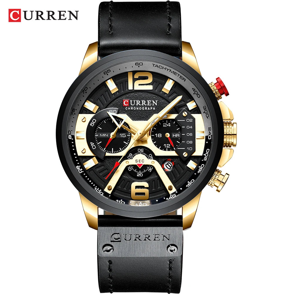 CURREN Men's Casual Sport Watch - Luxury Military Leather Chronograph Wristwatch