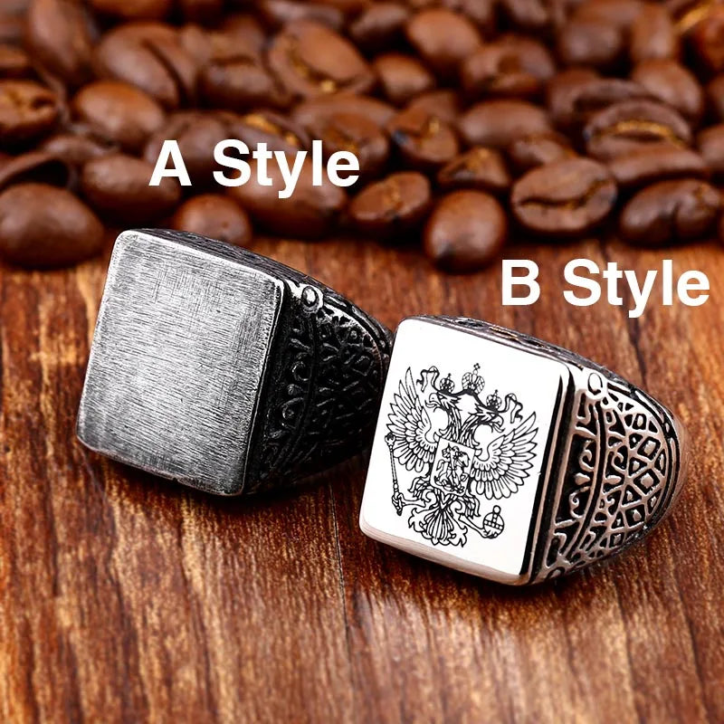 Steel soldier simple vintage fashion stainless steel men ring square design double eagle Emblem signet jewelry gift