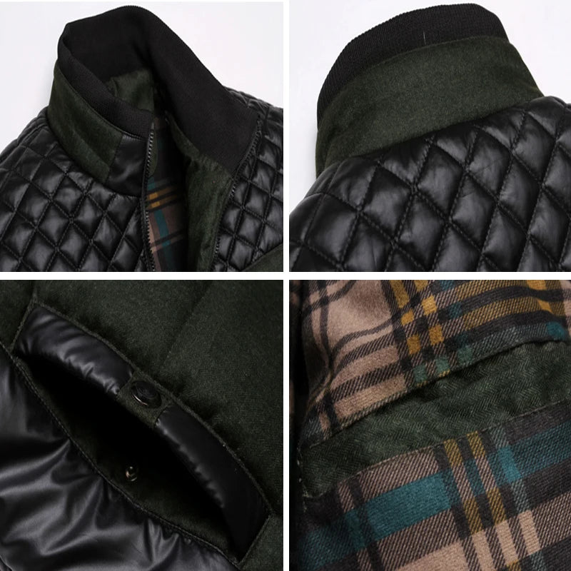 Avignon Winter Men Parkas Fashion Mens Cotton Thick Padded Jackets Male Casual PU Patchwork Design Outerwear Coats Clothing