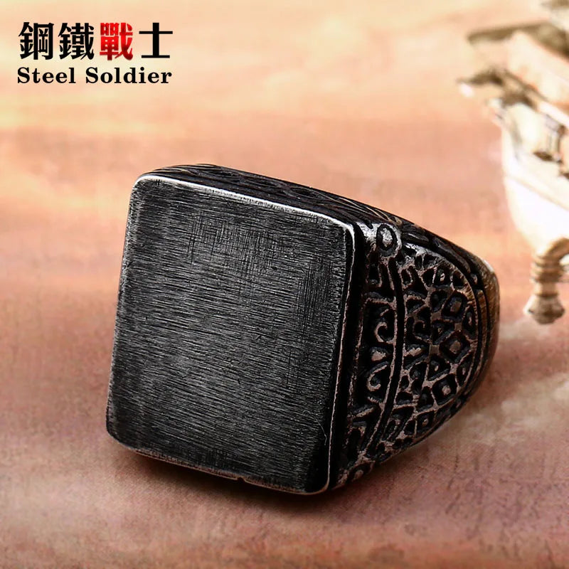 Steel soldier simple vintage fashion stainless steel men ring square design double eagle Emblem signet jewelry gift