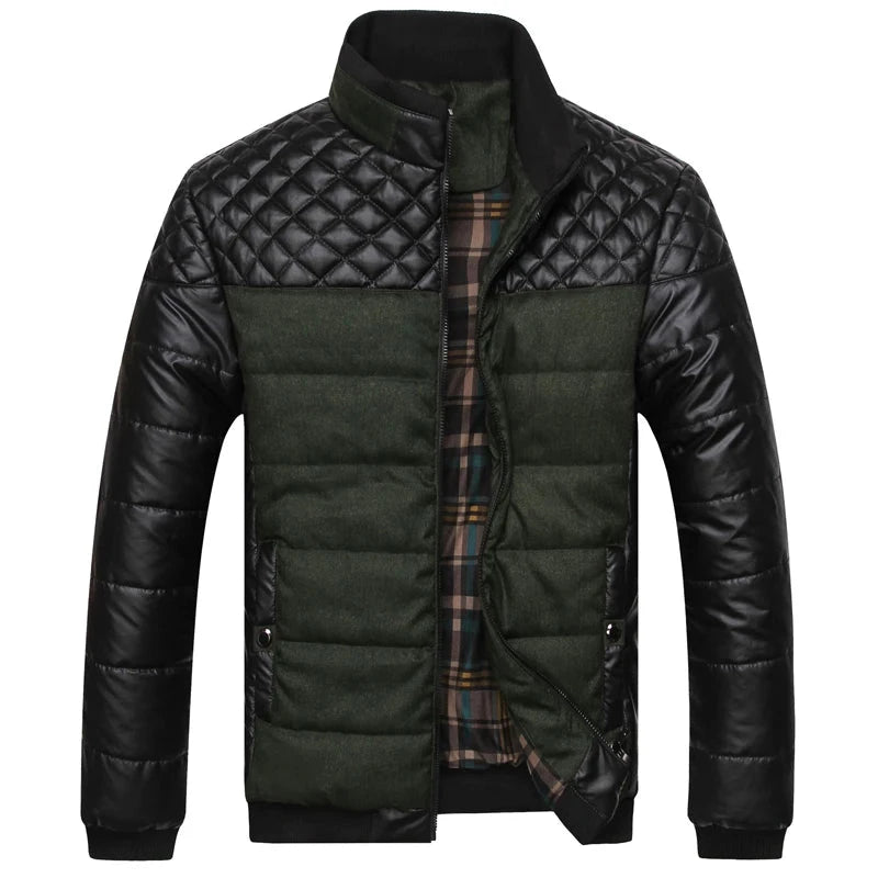 Avignon Winter Men Parkas Fashion Mens Cotton Thick Padded Jackets Male Casual PU Patchwork Design Outerwear Coats Clothing