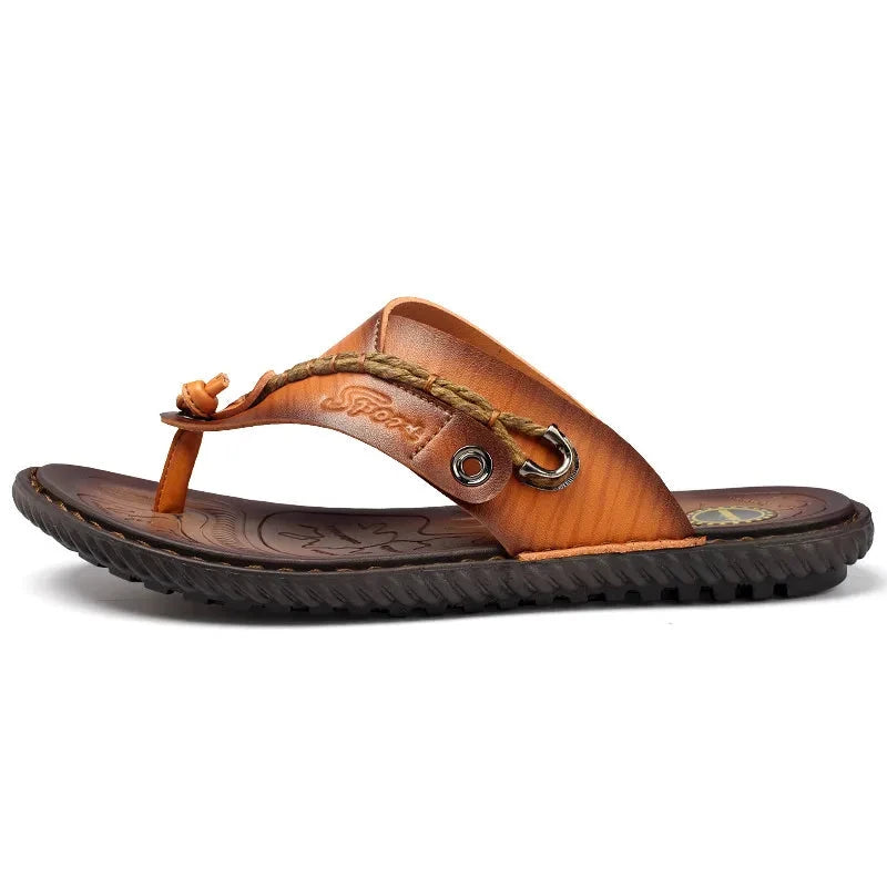 Sierra Men's Leather Sandals – Summer Beach Flip Flops