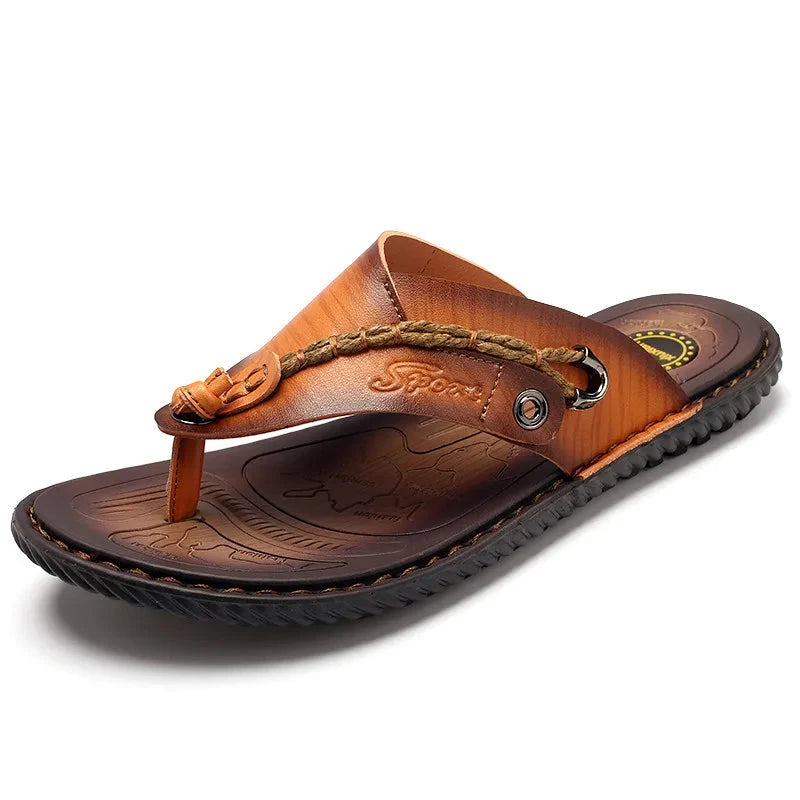 Sierra Men's Leather Sandals – Summer Beach Flip Flops