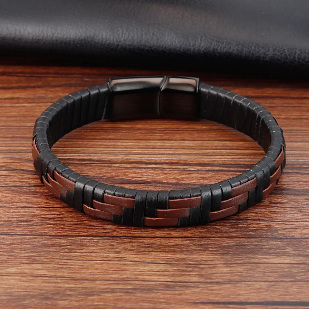 Catania Classic Leather Bracelet - Hand-Knitted Multi-Color with Stainless Steel Magnetic Clasp