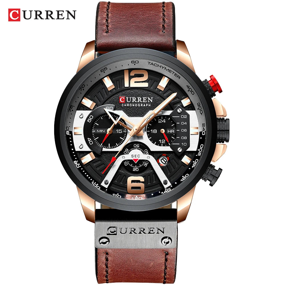 CURREN Men's Casual Sport Watch - Luxury Military Leather Chronograph Wristwatch