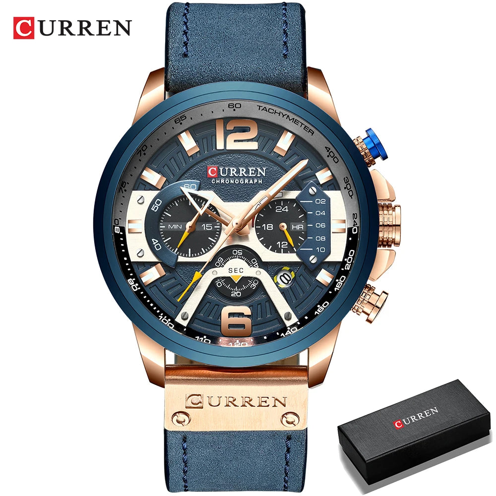 CURREN Men's Casual Sport Watch - Luxury Military Leather Chronograph Wristwatch