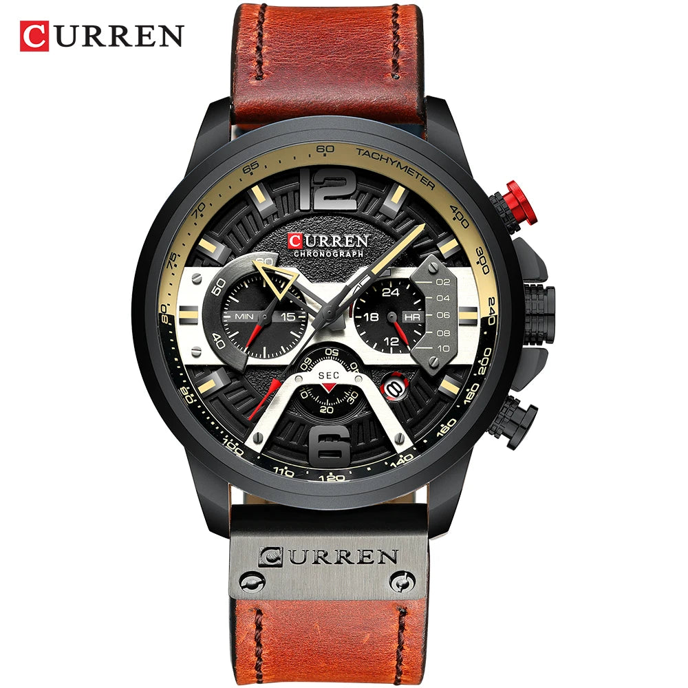 CURREN Men's Casual Sport Watch - Luxury Military Leather Chronograph Wristwatch