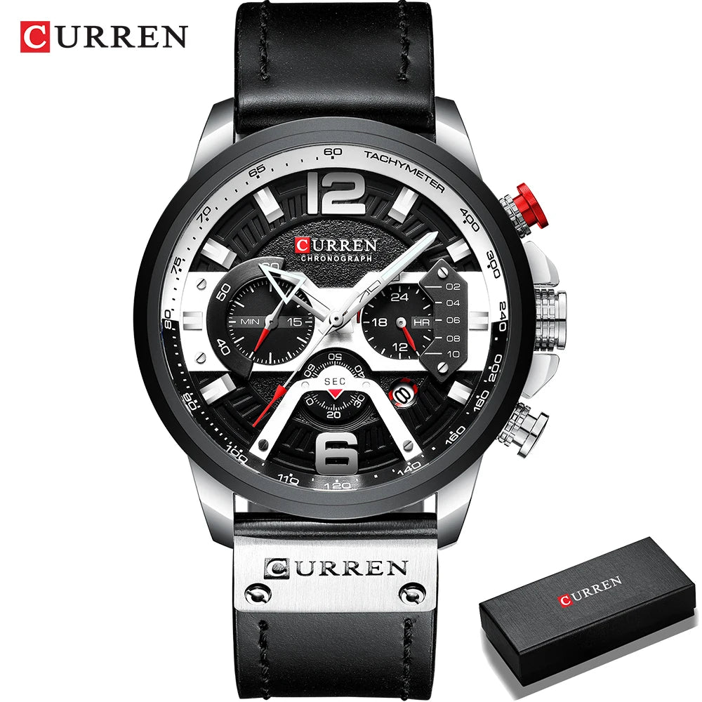 CURREN Men's Casual Sport Watch - Luxury Military Leather Chronograph Wristwatch