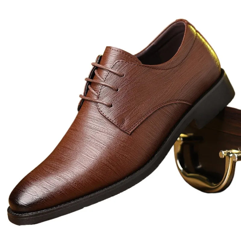 RegalStride Men's Leather Derby Shoes - Large Size Soft-Soled Business & Wedding Shoes