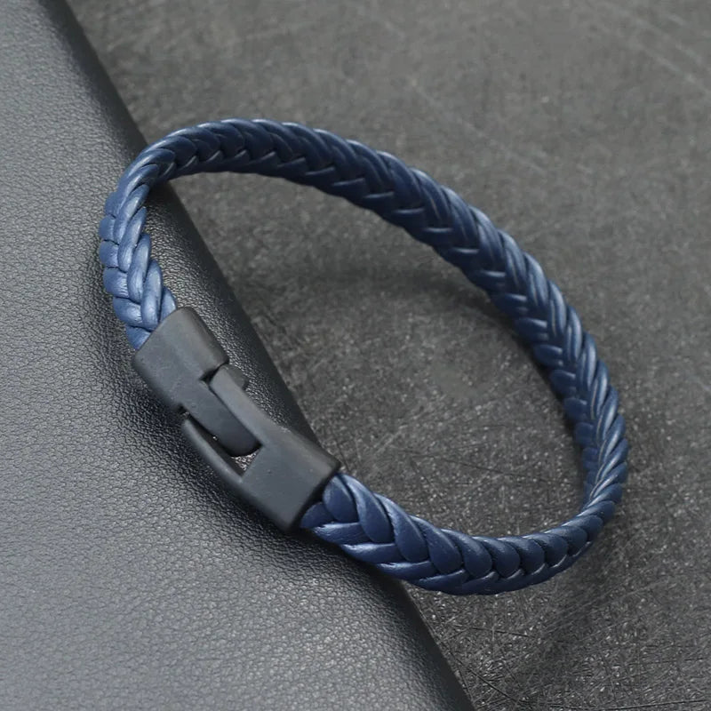 Elysian Braided Leather Bracelet - Stainless Steel Buckle & Multilayer Wrap for Men