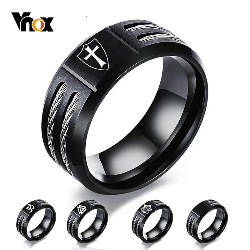 Personalize Wia Ring for Men Stainless Steel Cross Knights Templar Shield Oum Wild Wold Ring Custom Gift for Him