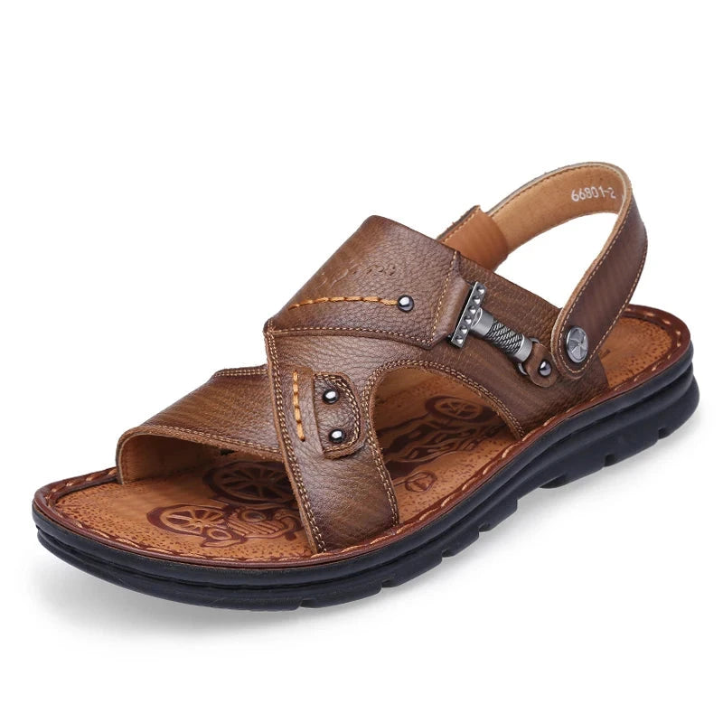 Summit Men's Leather Sandals – Casual Beach Shoes with Non-Slip Sole