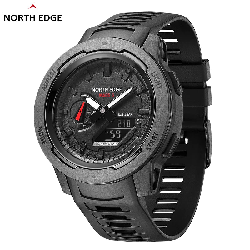 NORTH EDGE Mars 3 Men's Military Digital Watch Carbon Fiber Case For Man Waterproof 50M Sports Watches World Time Smart Watch