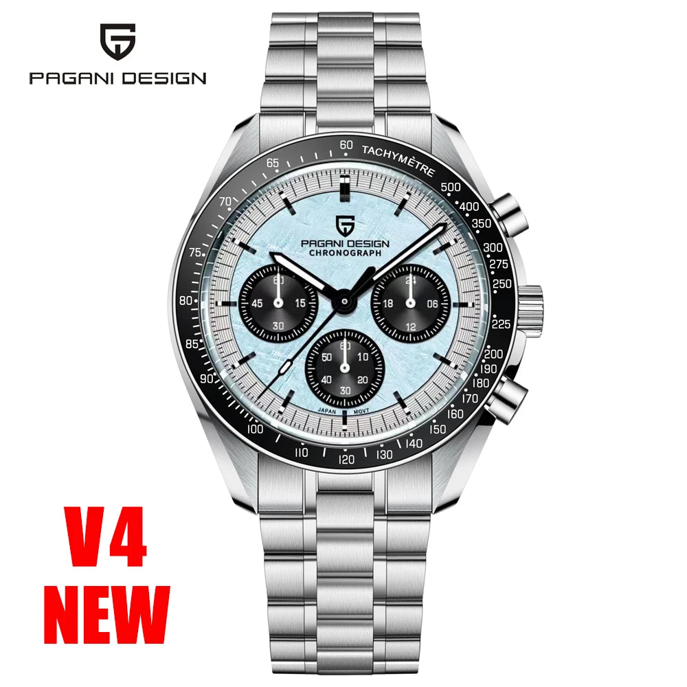 PAGANI Silver & Gold Moon Luxury Quartz Watch - Auto Date Chronograph with AR Sapphire Crystal