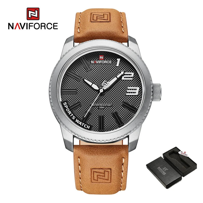 NAVIFORCE Men's Quartz Sport Watch - New, Waterproof, Luxury Leather Wristwatch"