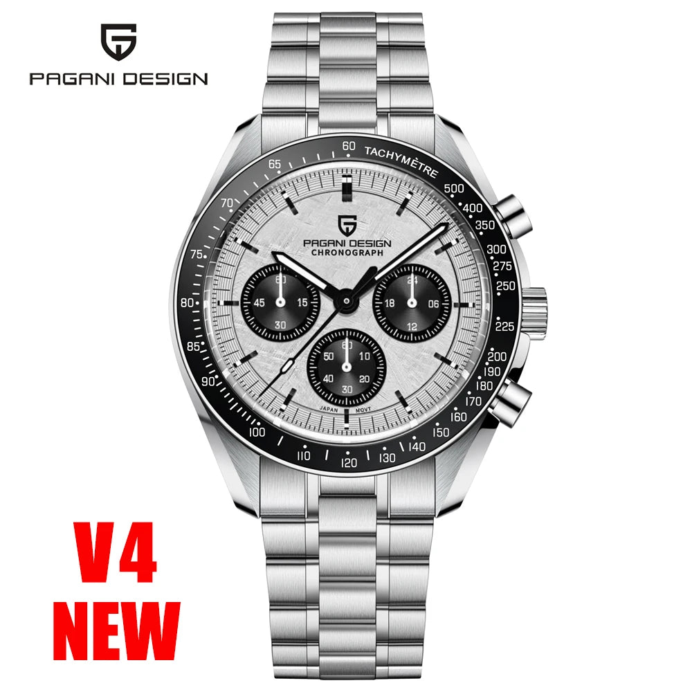 PAGANI Silver & Gold Moon Luxury Quartz Watch - Auto Date Chronograph with AR Sapphire Crystal