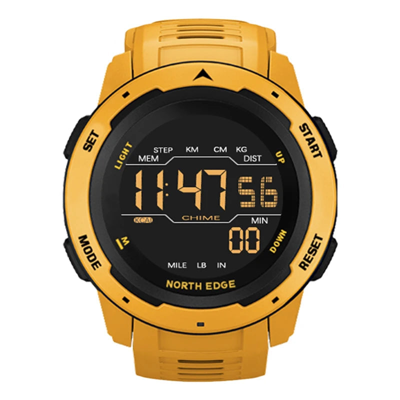 NORTH EDGE Men's Digital Sports Watch - Dual Time, Pedometer, Alarm, 50M Waterproof Military Clock