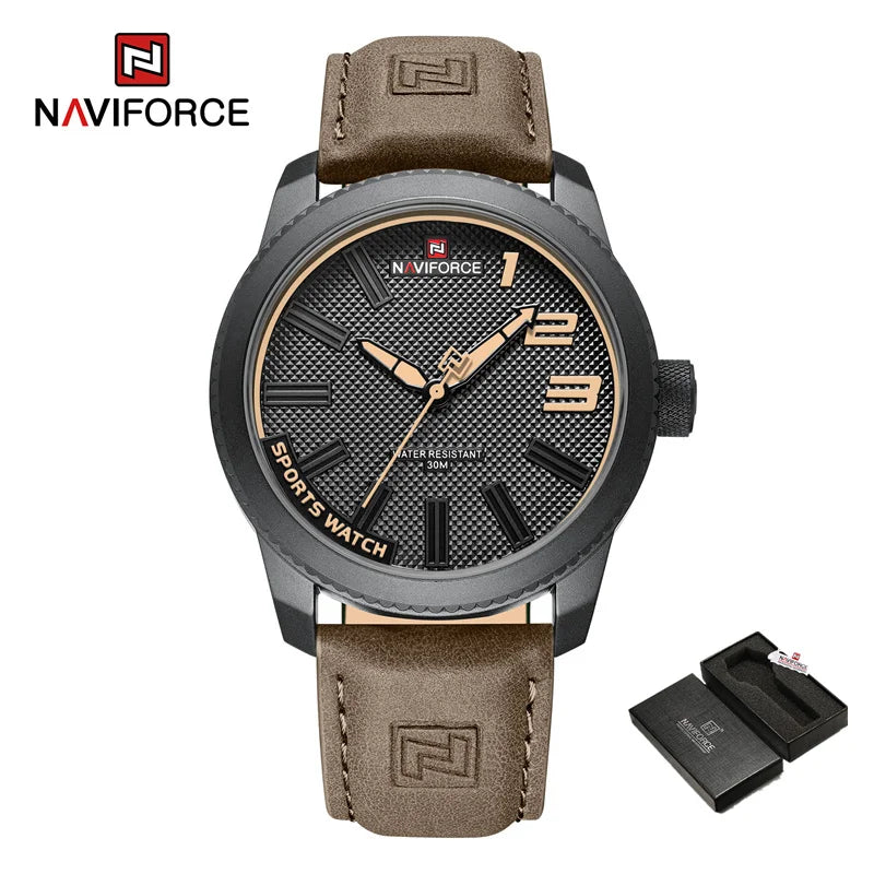 NAVIFORCE Men's Quartz Sport Watch - New, Waterproof, Luxury Leather Wristwatch"