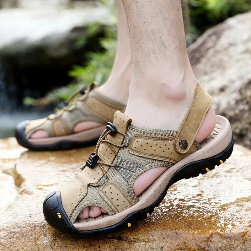 Aspen Men's Leather Beach Sandals – Classic Summer Outdoor Shoes