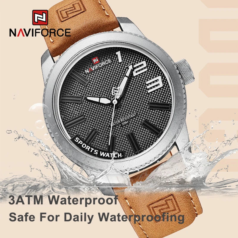 NAVIFORCE Men's Quartz Sport Watch - New, Waterproof, Luxury Leather Wristwatch"