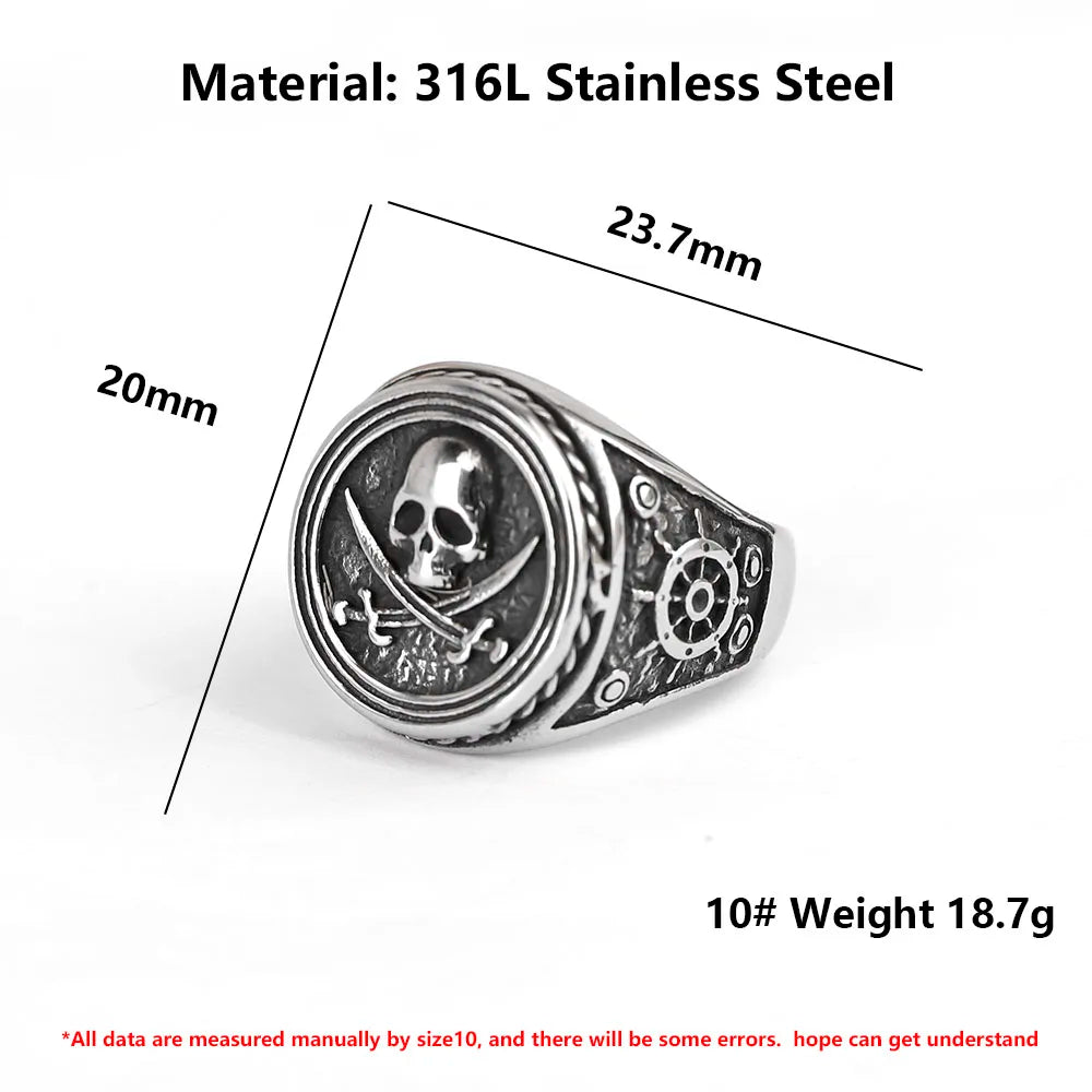 Men's 316L stainless-steel rings skulll ring Motorcycle Band Biker Party Fashion Jewelry for gift free shipping