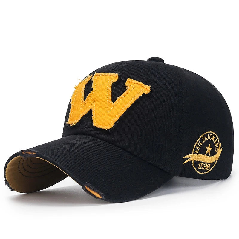 Westbrook W Letter Baseball Cap - Embroidered Patch & Distressed Cotton Design