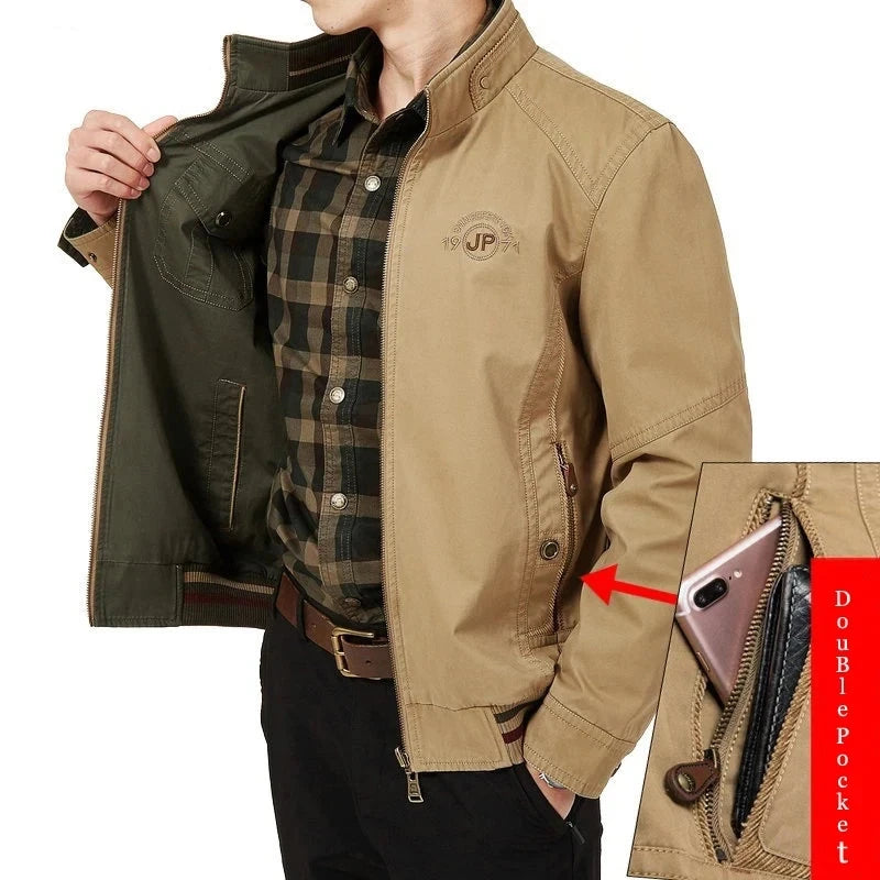 San Remo Autumn Men's Double-sided Military Jacket Casual Man Cotton Business Coats Fashion Men Multi-pocket Jackets Clothing 8XL