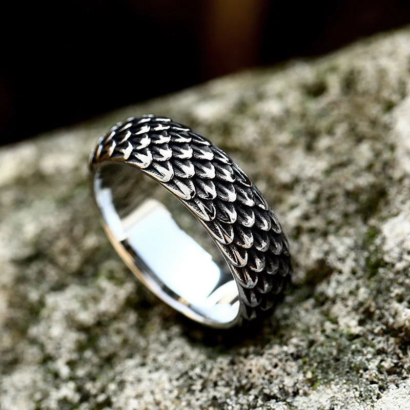 Steel Soldier Dragon Scale Ring Vintage Personality Men's Index Finger Ring Punk Alloy Norse Viking Rings Jewelry