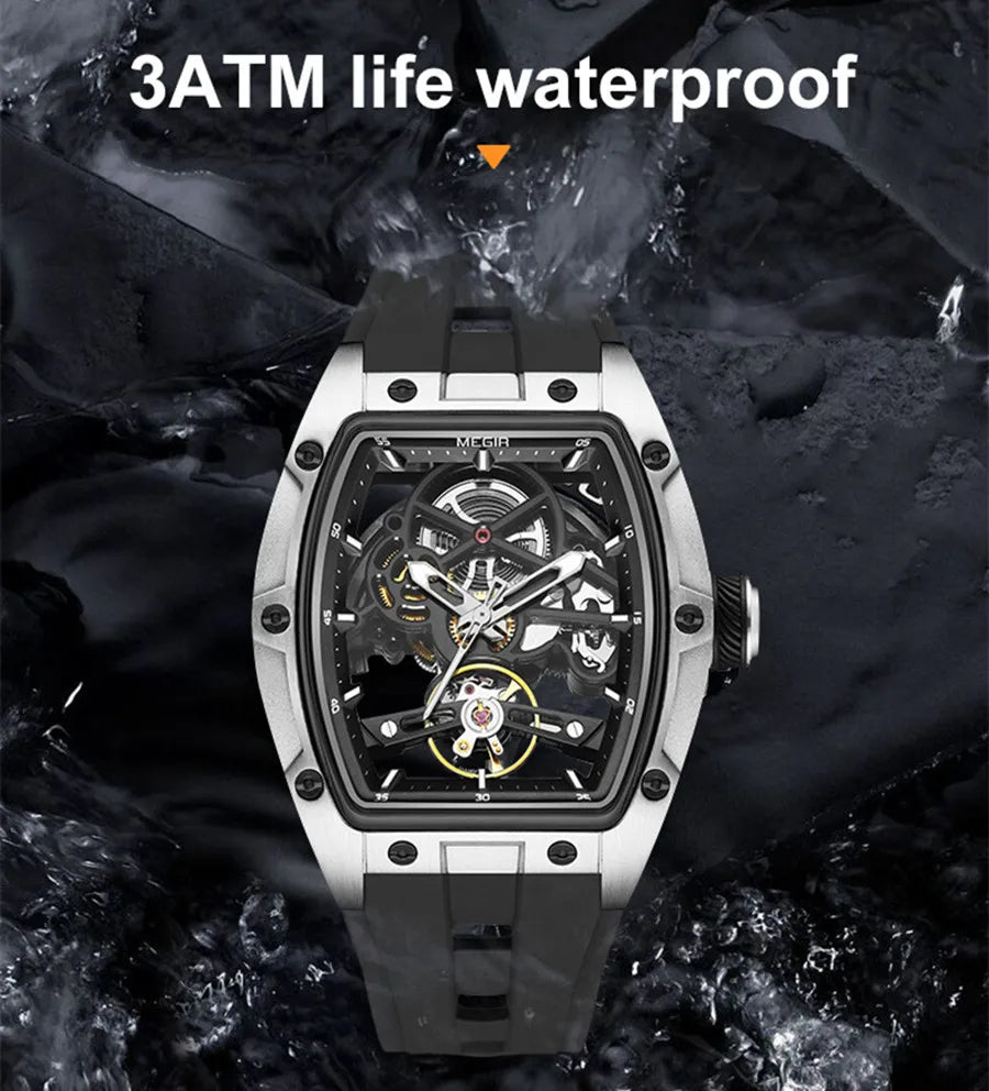 MEGIR Men's Luxury Sport Watch - Silicone Mechanical Hollow Automatic Movement Luminous Wristwatch