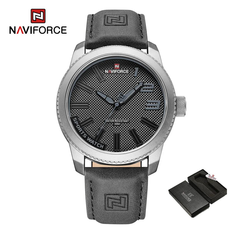 NAVIFORCE Men's Quartz Sport Watch - New, Waterproof, Luxury Leather Wristwatch"