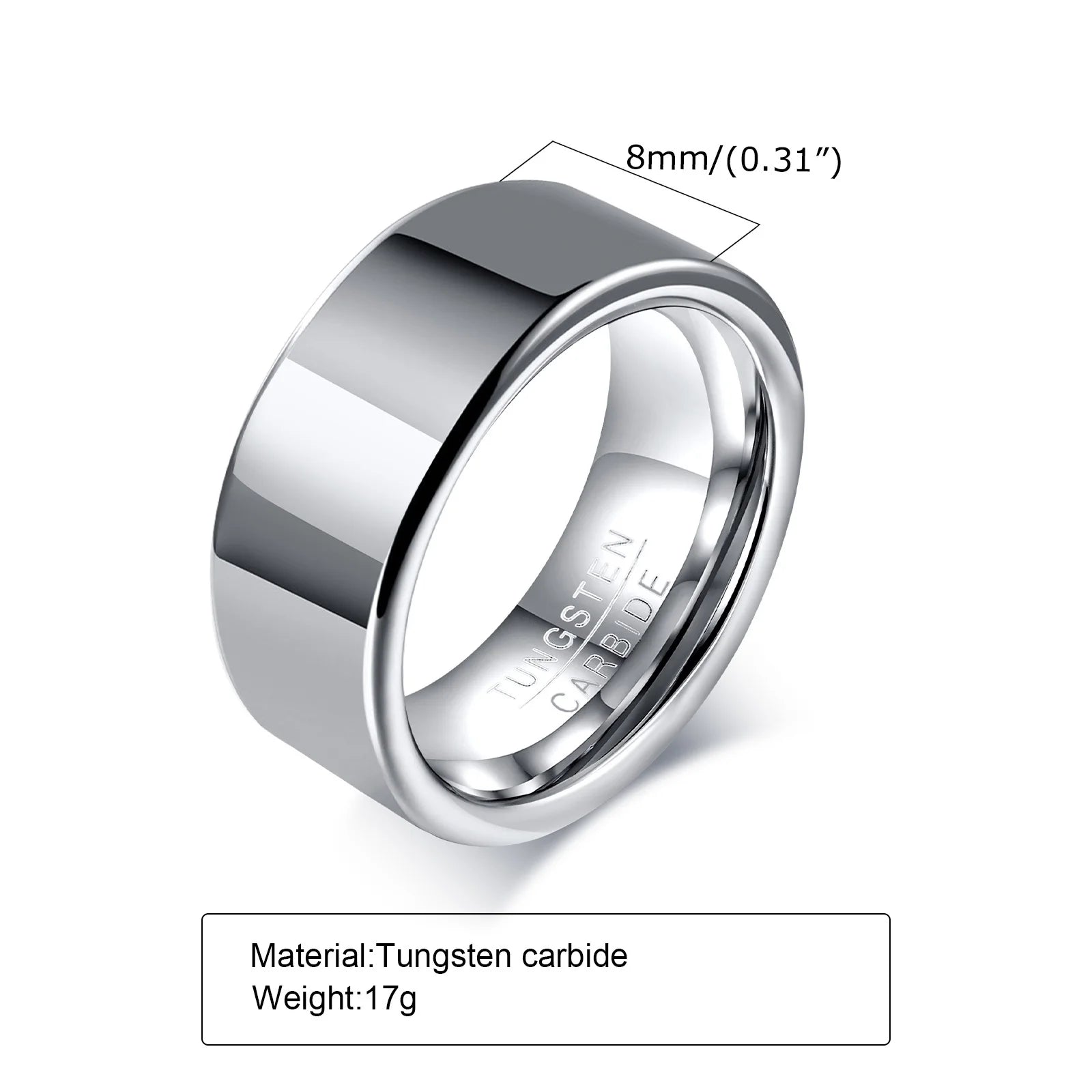 8mm Basic Wedding Bands for Men, Carbide Tungsten Ring, Classic Plain Thicken 2mm Finger Band, Engagement Promise Jewelry