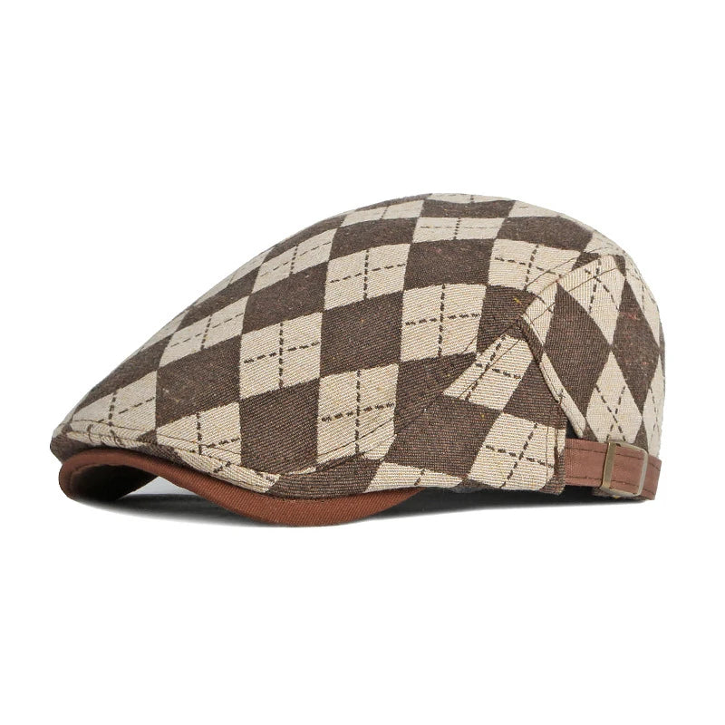 Pisa Herringbone Beret - Retro Plaid Unisex Spring & Fall Driving Cap