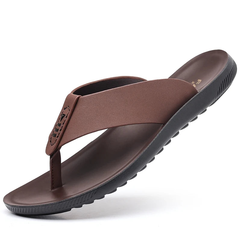 Milan Fashion Leather Flip Flops - PU Leather Light Summer Sandals for Men, Comfortable Beach & Outdoor Shoes