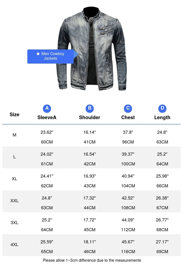 Ubeda Autumn Winter Men's Denim Jackets Fashion Men Retro Streetwear Cowboy Jacket Men Hip Hop ZipperBiker Jean Coats Clothing