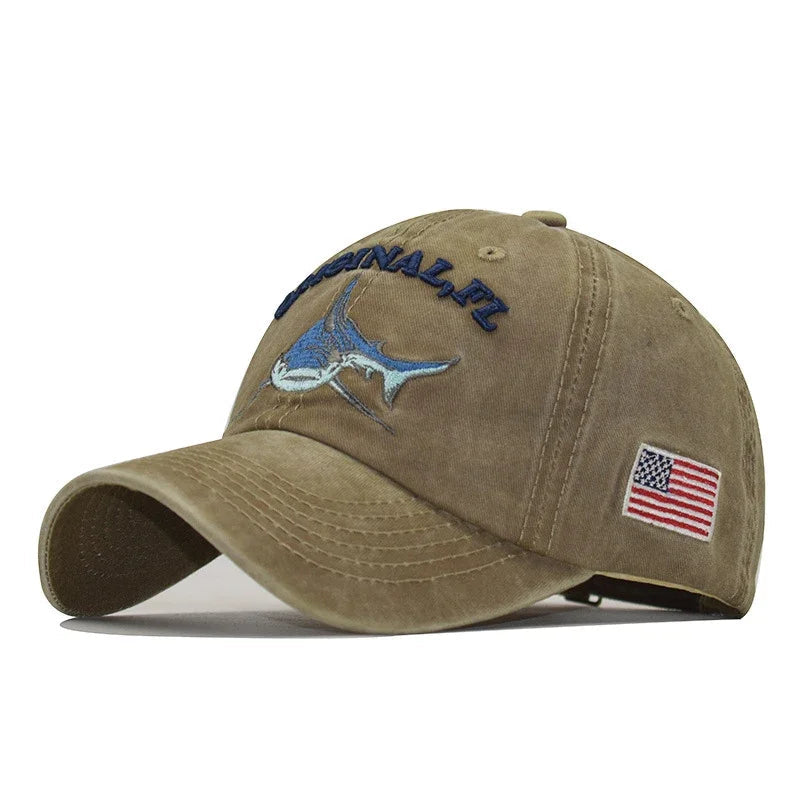 Liberty Shark Baseball Cap - American Flag Embroidery & Adjustable Soft Top