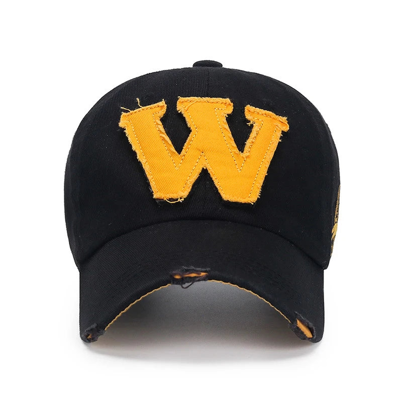 Westbrook W Letter Baseball Cap - Embroidered Patch & Distressed Cotton Design