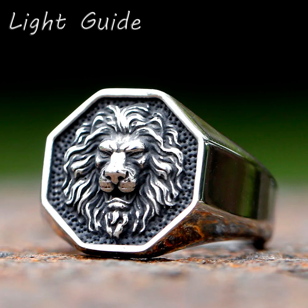 Detailed Stainless Steel 3D Lion Head Rings For Men Women Punk Trendy Domineering Vintage Animal Jewelry Gift free shipping