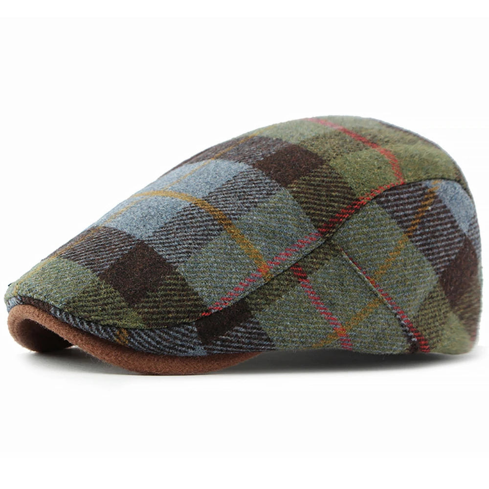 Verona Plaid Wool Beret - Unisex Autumn & Winter Artist Flat Cap