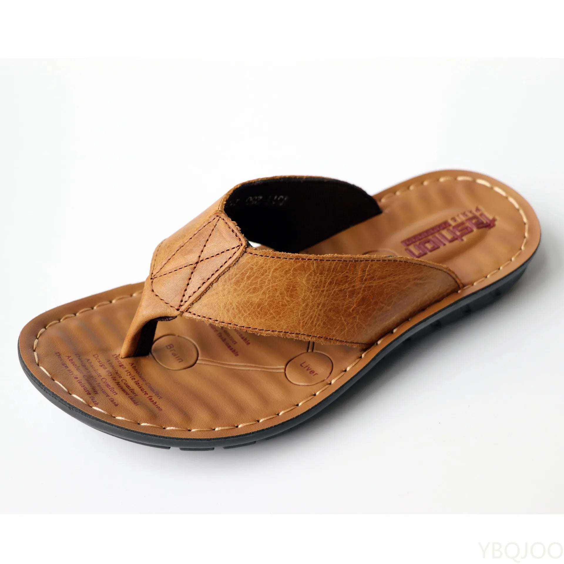 Lisbon Summer Leather Men's Flip Flops - Casual Outdoor Beach Sandals, Non-Slip Flat Slippers, Trendy Clip Toe, Large Size