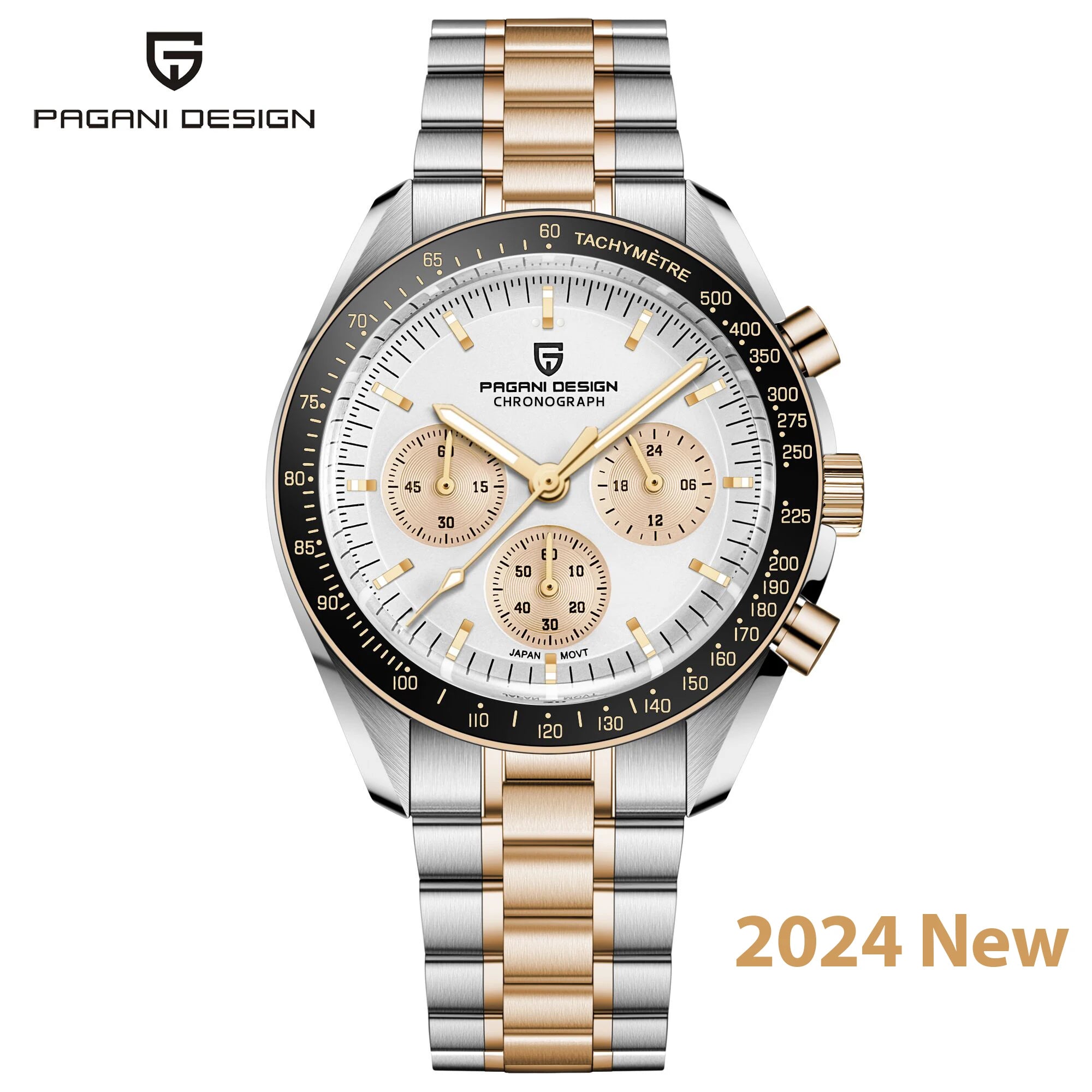 PAGANI Silver & Gold Moon Luxury Quartz Watch - Auto Date Chronograph with AR Sapphire Crystal