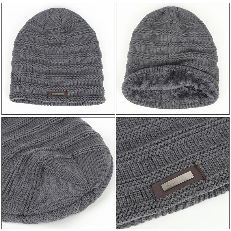 Soria Striped Knit Beanie - Fleece-Lined Winter Hat for Men